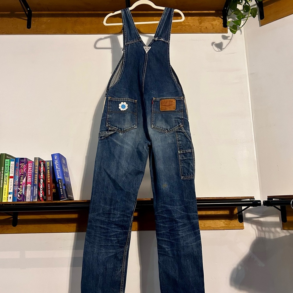 Vintage Big John Overalls with Flower Embroidery